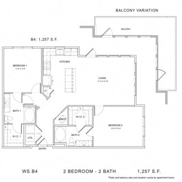 Rendering of the WS_B4 floor plan with 2 bedroom[s] and 2 bathroom[s] at Wylder Square