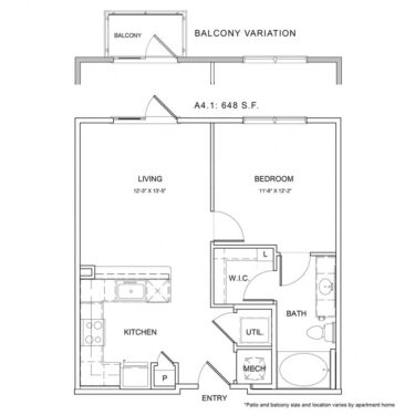 Rendering of the WS_A4.1 floor plan with 1 bedroom[s] and 1 bathroom[s] at Wylder Square