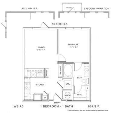 Rendering of the WS_A5 floor plan with 1 bedroom[s] and 1 bathroom[s] at Wylder Square