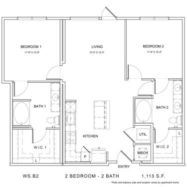 Rendering of the WS_B2 floor plan with 2 bedroom[s] and 2 bathroom[s] at Wylder Square