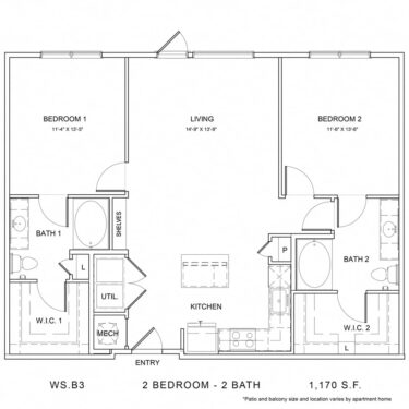 Rendering of the WS_B3 floor plan with 2 bedroom[s] and 2 bathroom[s] at Wylder Square