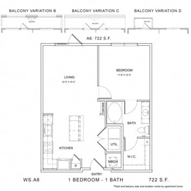 Rendering of the WS_A6 floor plan with 1 bedroom[s] and 1 bathroom[s] at Wylder Square
