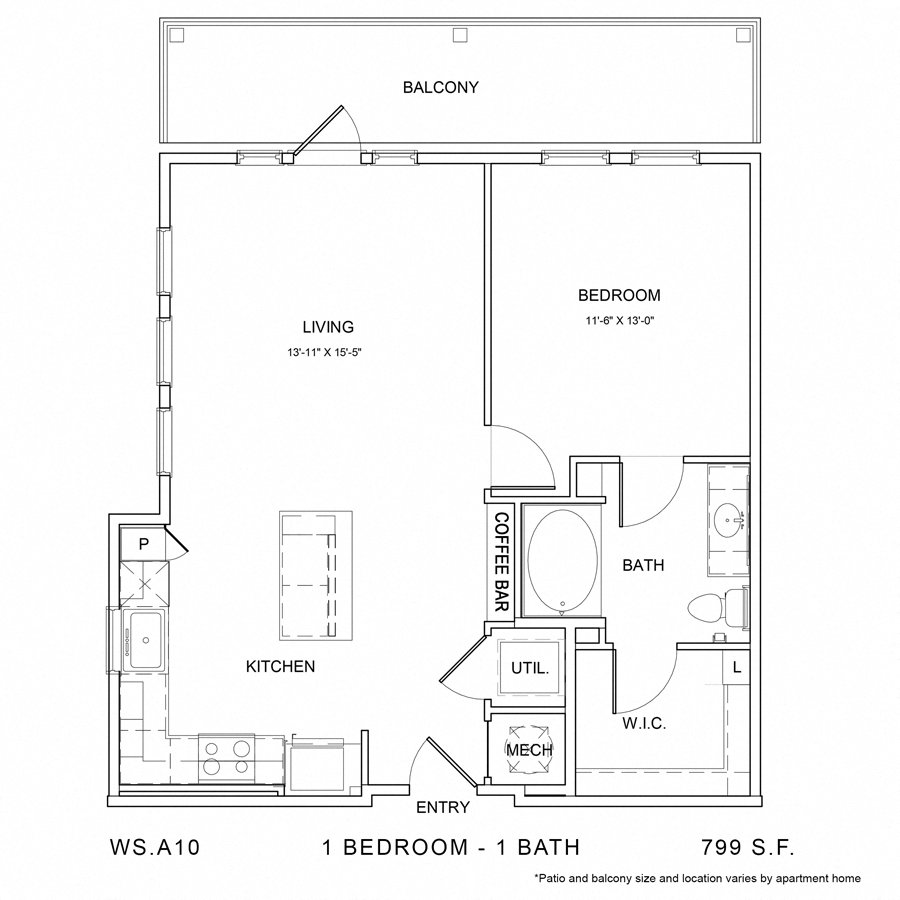 Rendering of the WS_A10 floor plan with 1 bedroom[s] and 1 bathroom[s] at Wylder Square