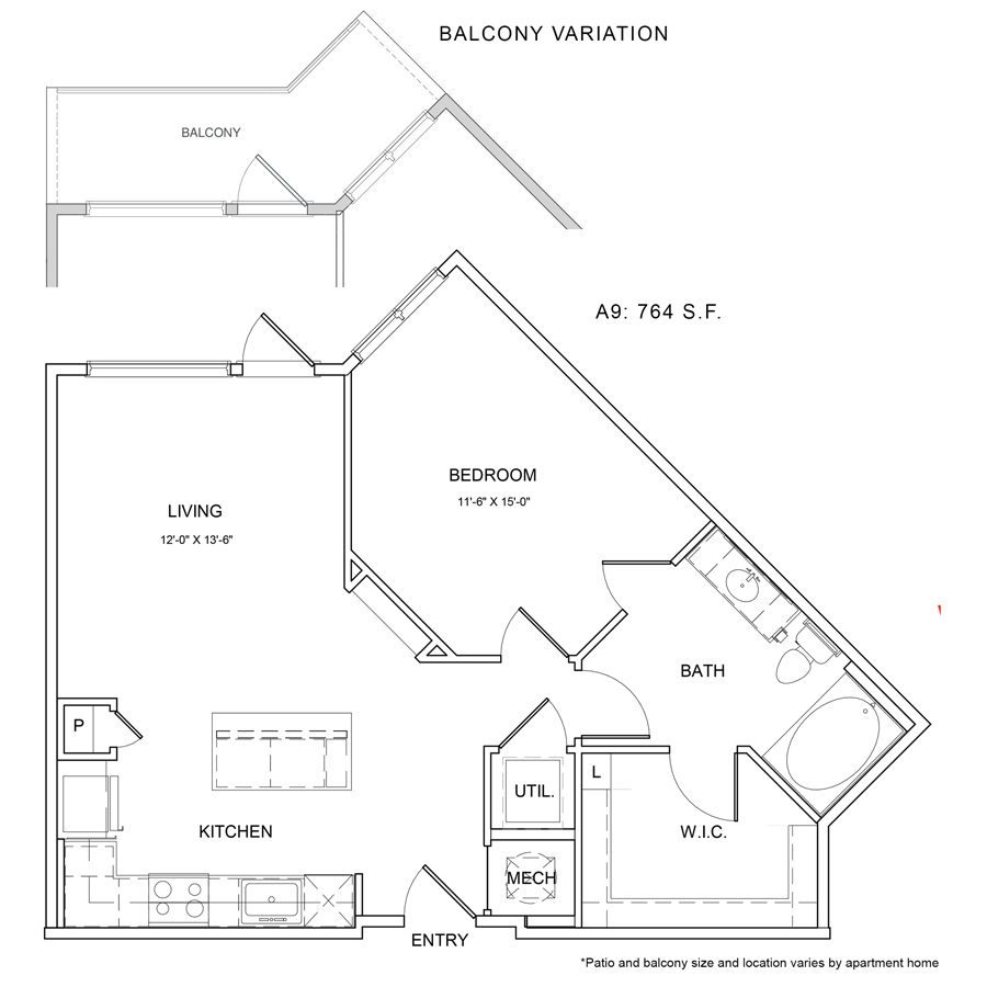 Rendering of the WS.A9 floor plan with 1 bedroom[s] and 1 bathroom[s] at Wylder Square
