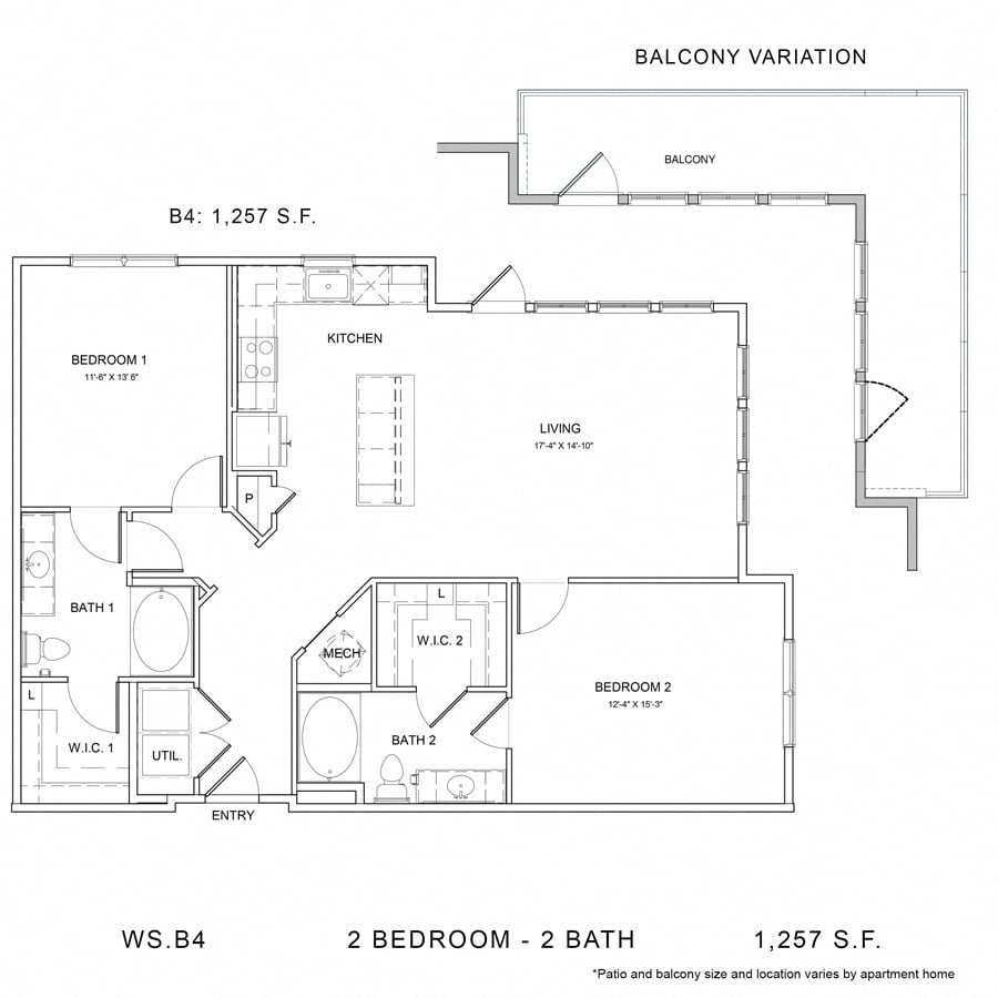 Rendering of the WS_B4 floor plan with 2 bedroom[s] and 2 bathroom[s] at Wylder Square
